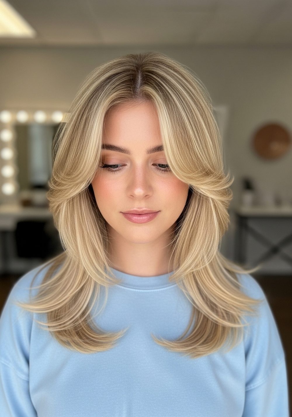 Butter Blonde Curtain Layer Hairstyle
