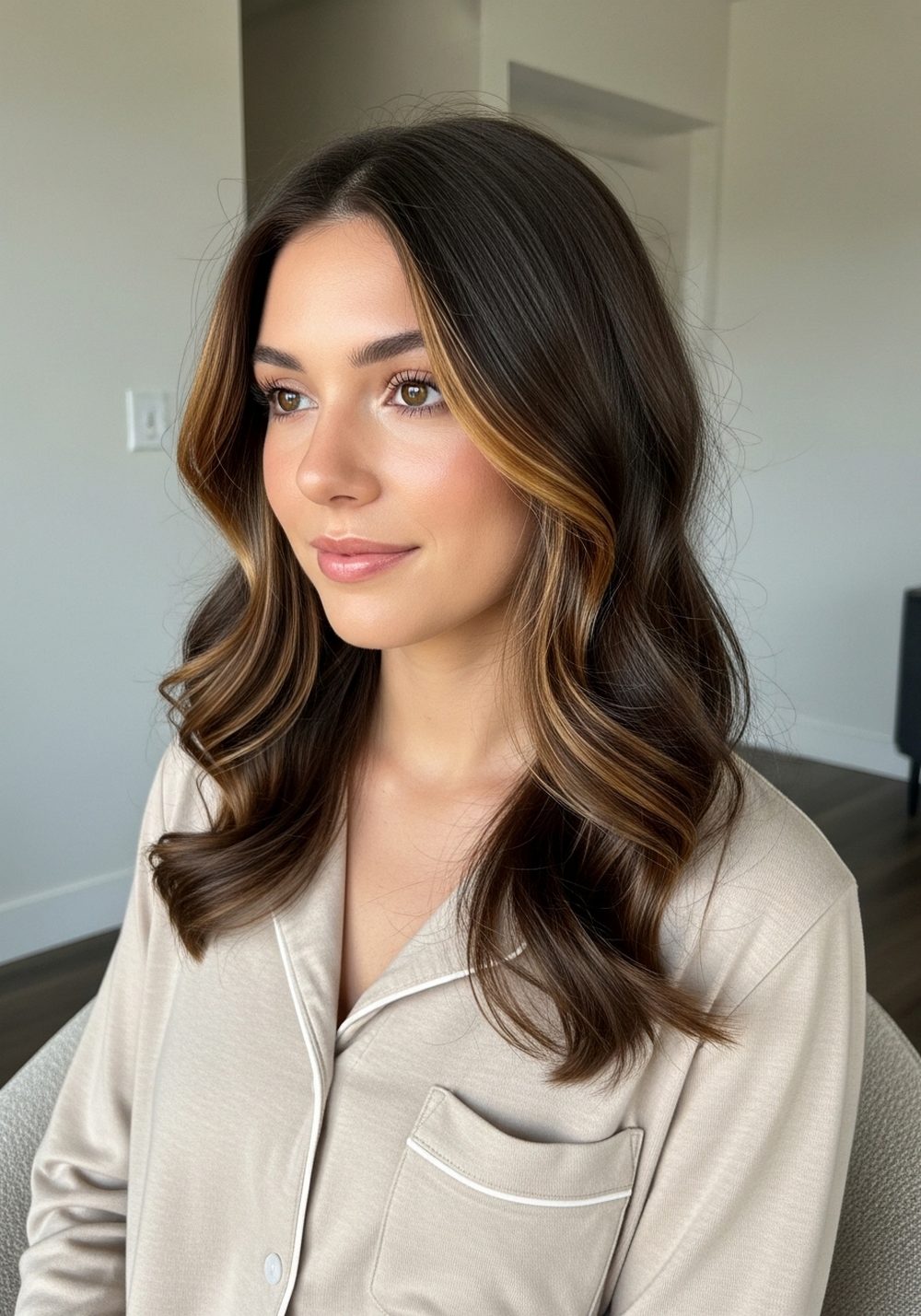 Caramel Ribbon Brunette Hairstyle