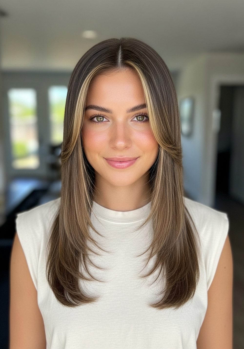 Center Part Glassy Strand Hairstyle