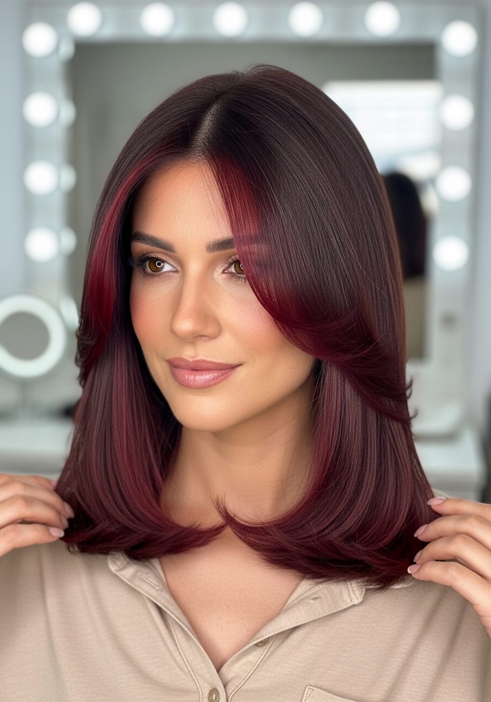 Cherry Mocha Money Piece Hairstyle