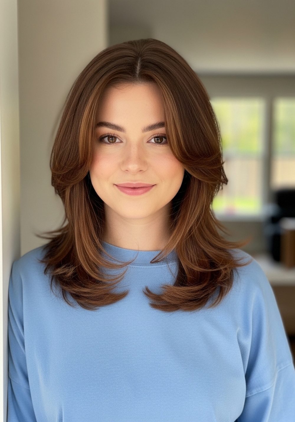 Cinnamon Glow Layered Brunette Hairstyle