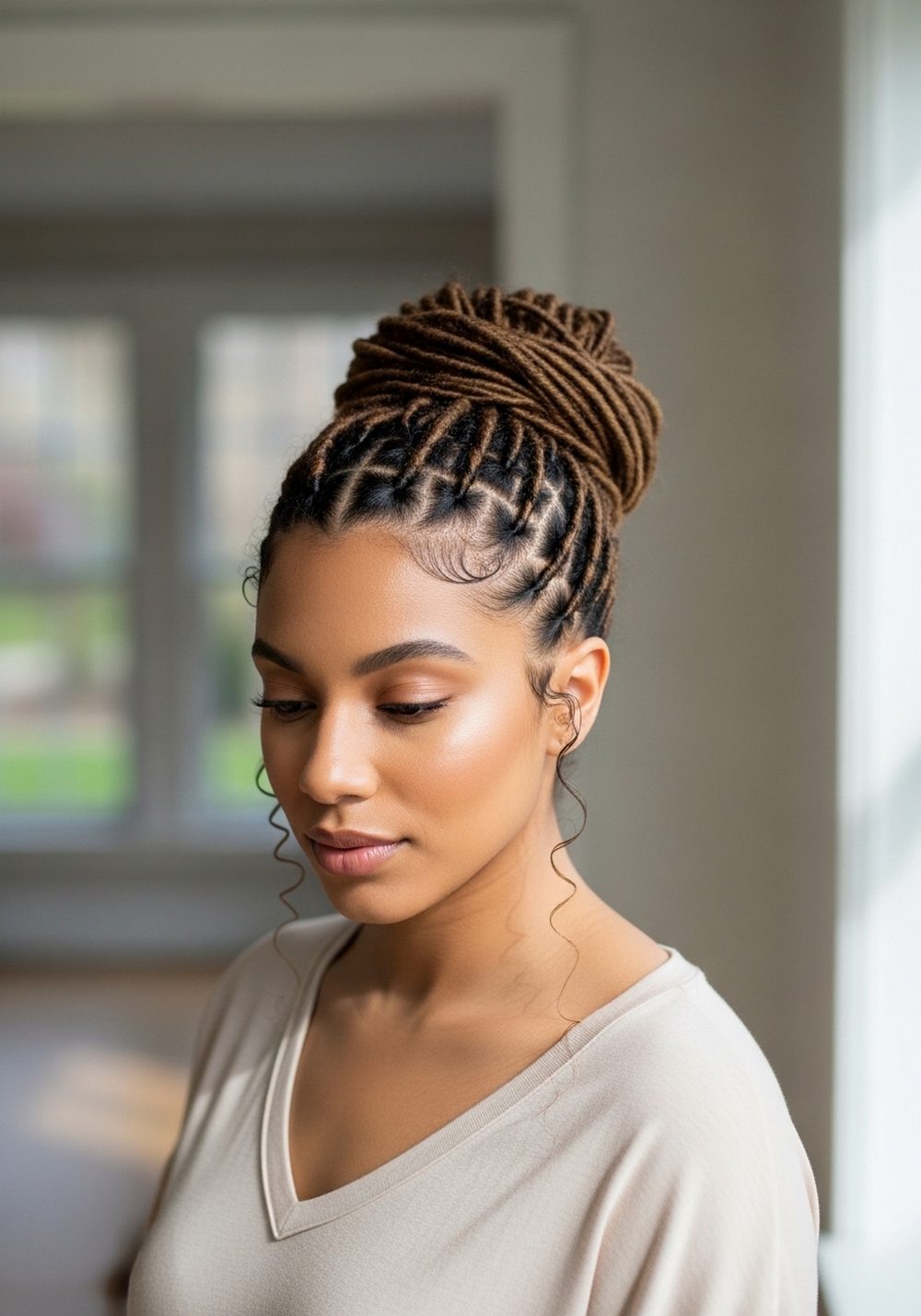Classic Low Bun Bridal Locs Hairstyle