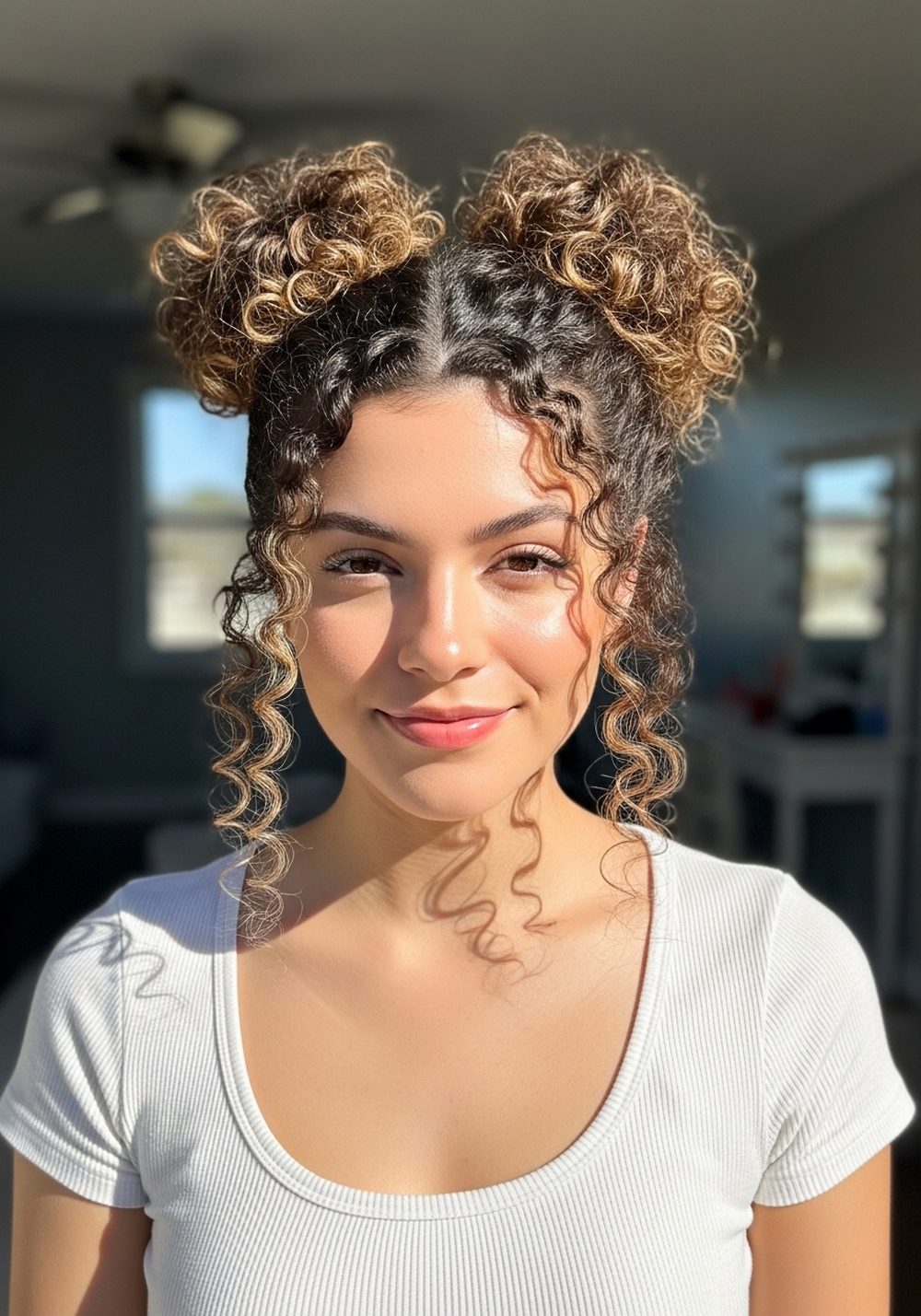 Curly Pull-Apart Double Buns Hairstyle