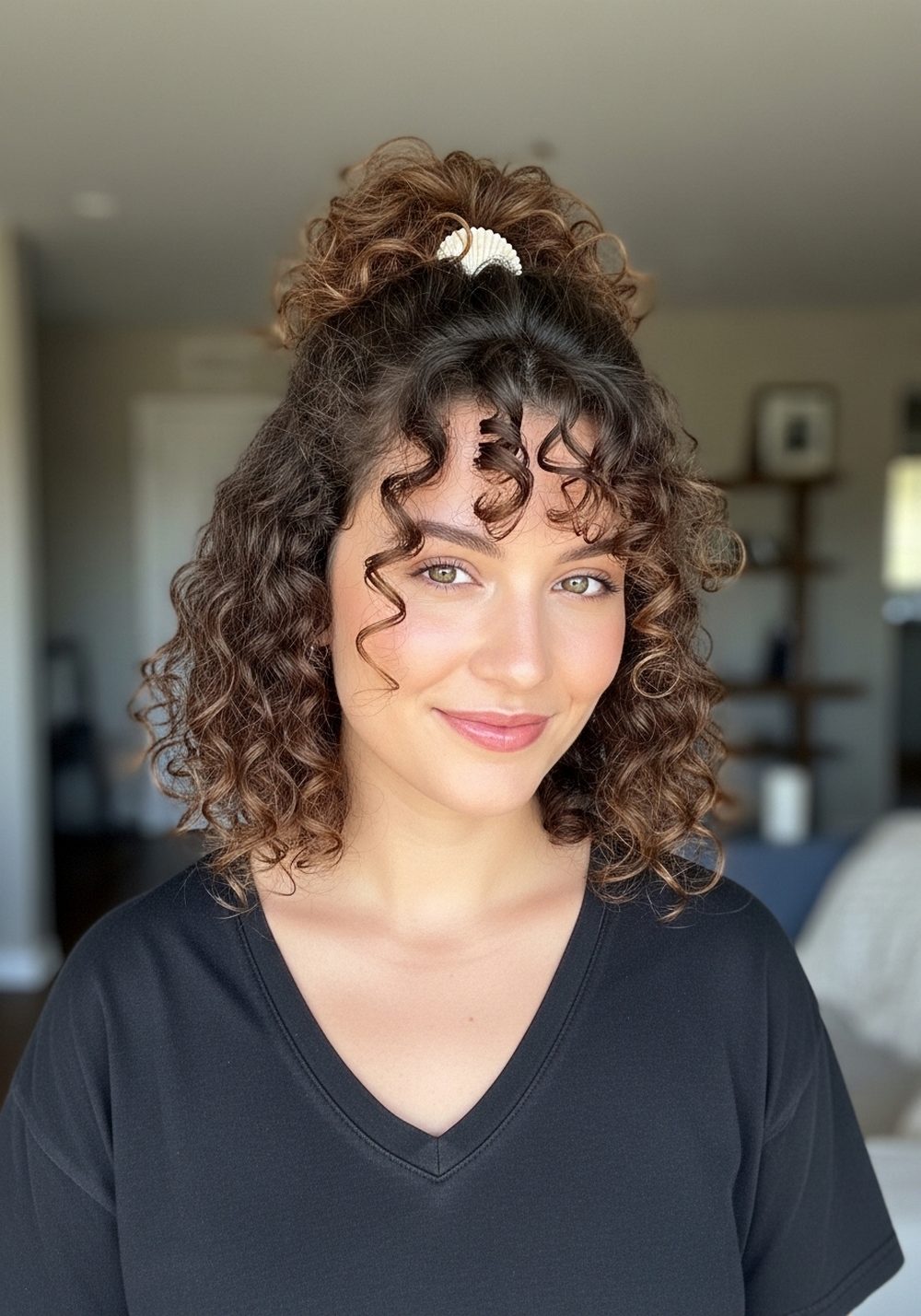 Curly Shell Clip Bun Hairstyle