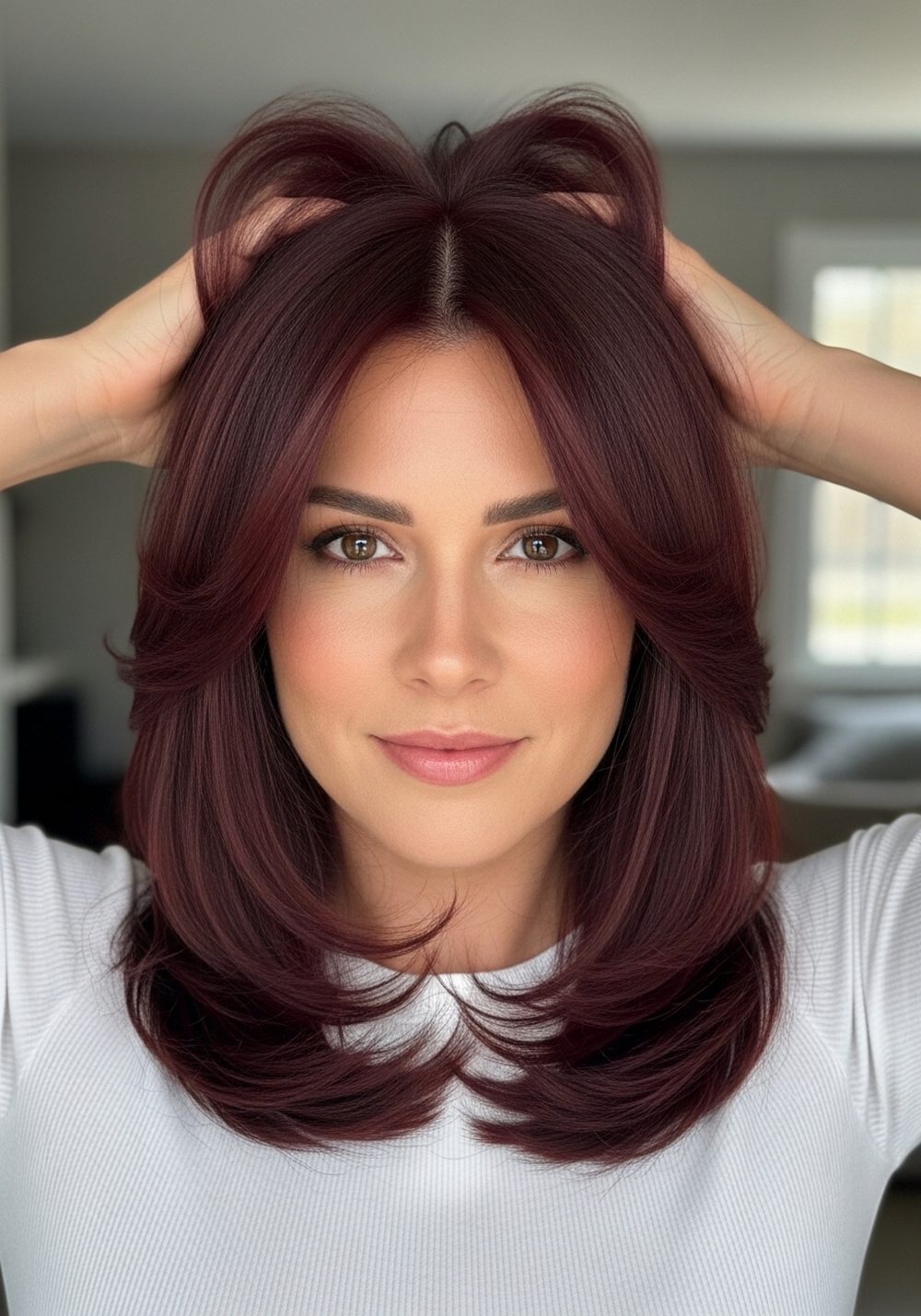 Deep Cherry Mocha Layered Hairstyle