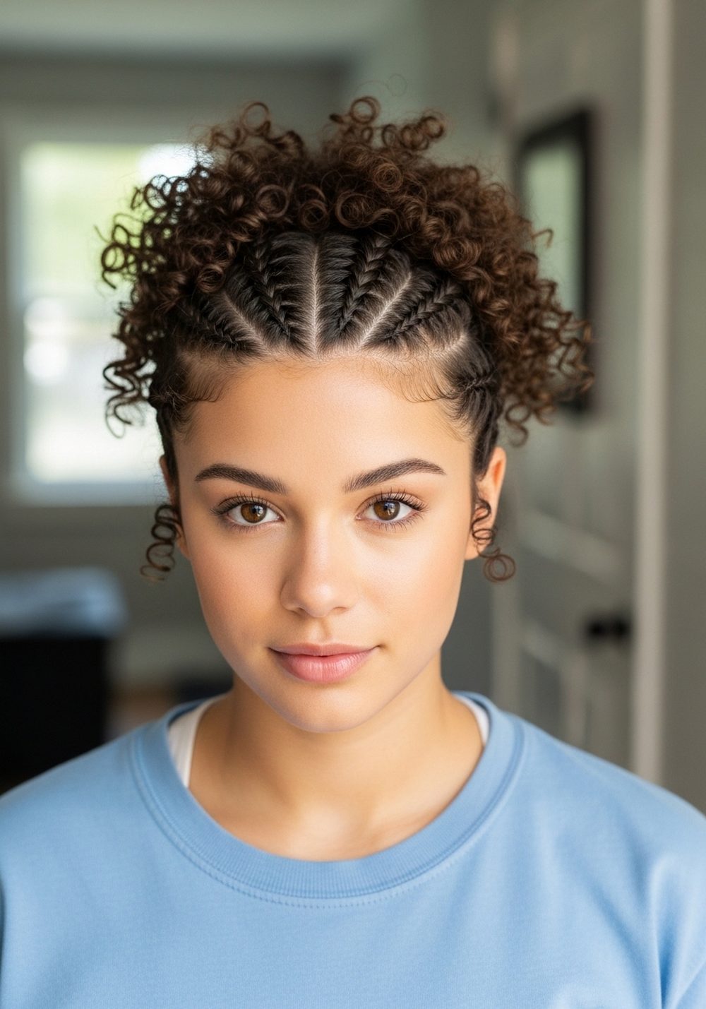 Double Dutch Braids into Puff Hairstyle