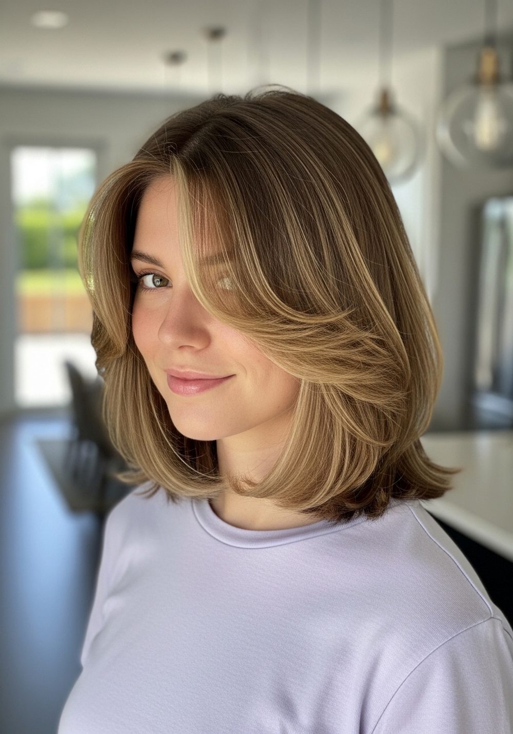 Feathered Front Collarbone Lob Hairstyle