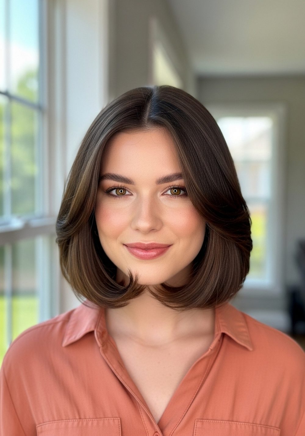 Glossy Shoulder-Length Flip Hairstyle