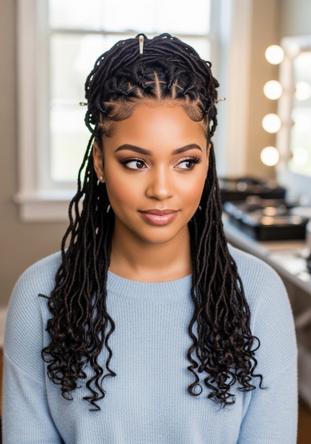 Half-Up Curled Ends Bridal Locs Hairstyle