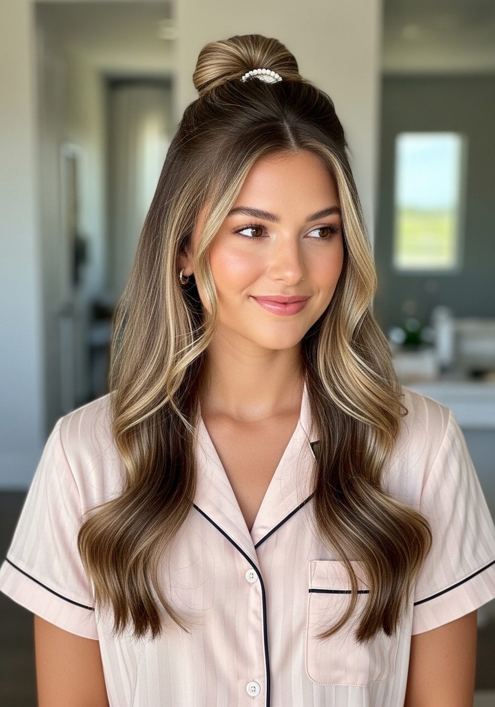 Half-Up Shell Clip Bun Hairstyle