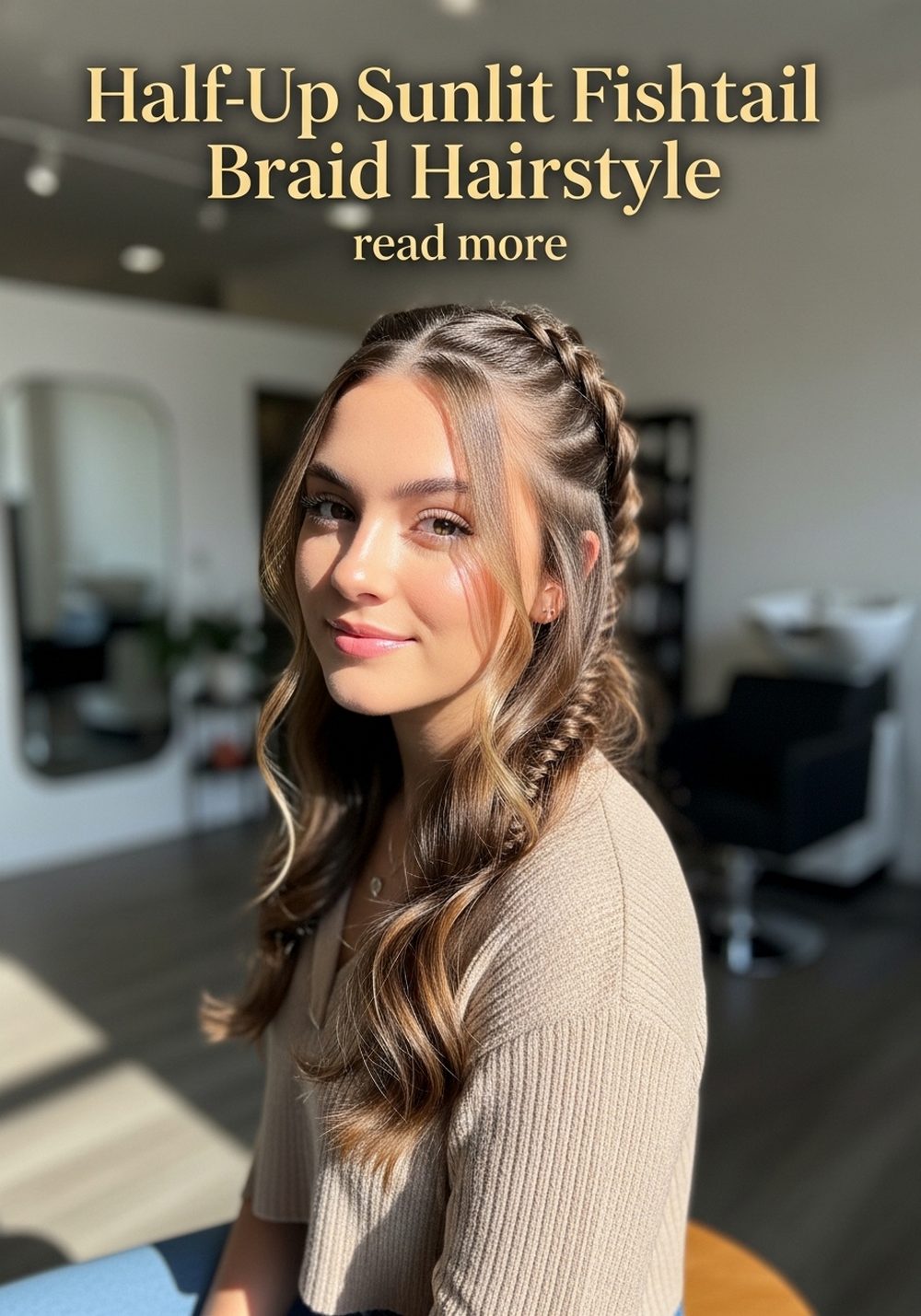 Half-Up Sunlit Fishtail Braid Hairstyle