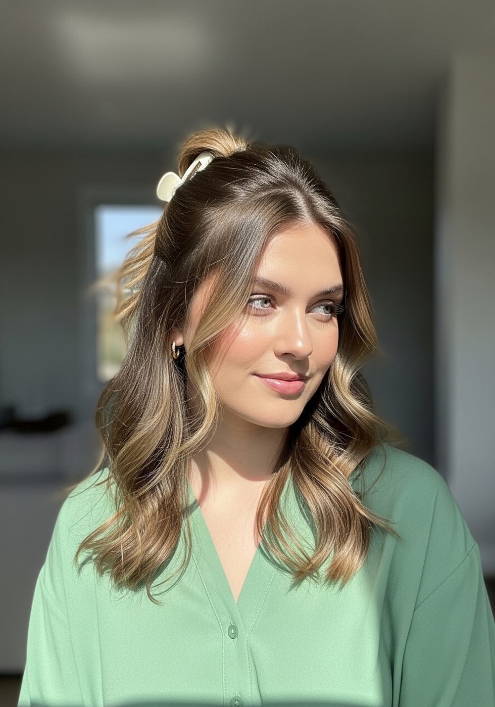 Half-Up Twisted Clip Hairstyle