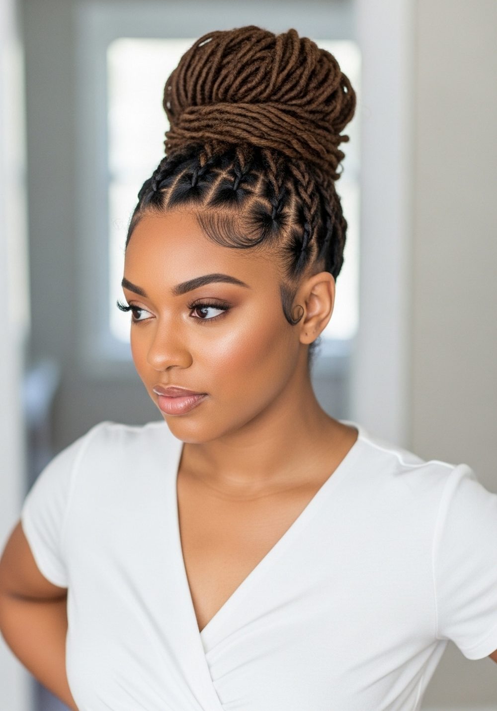 High Bun Bridal Locs Hairstyle