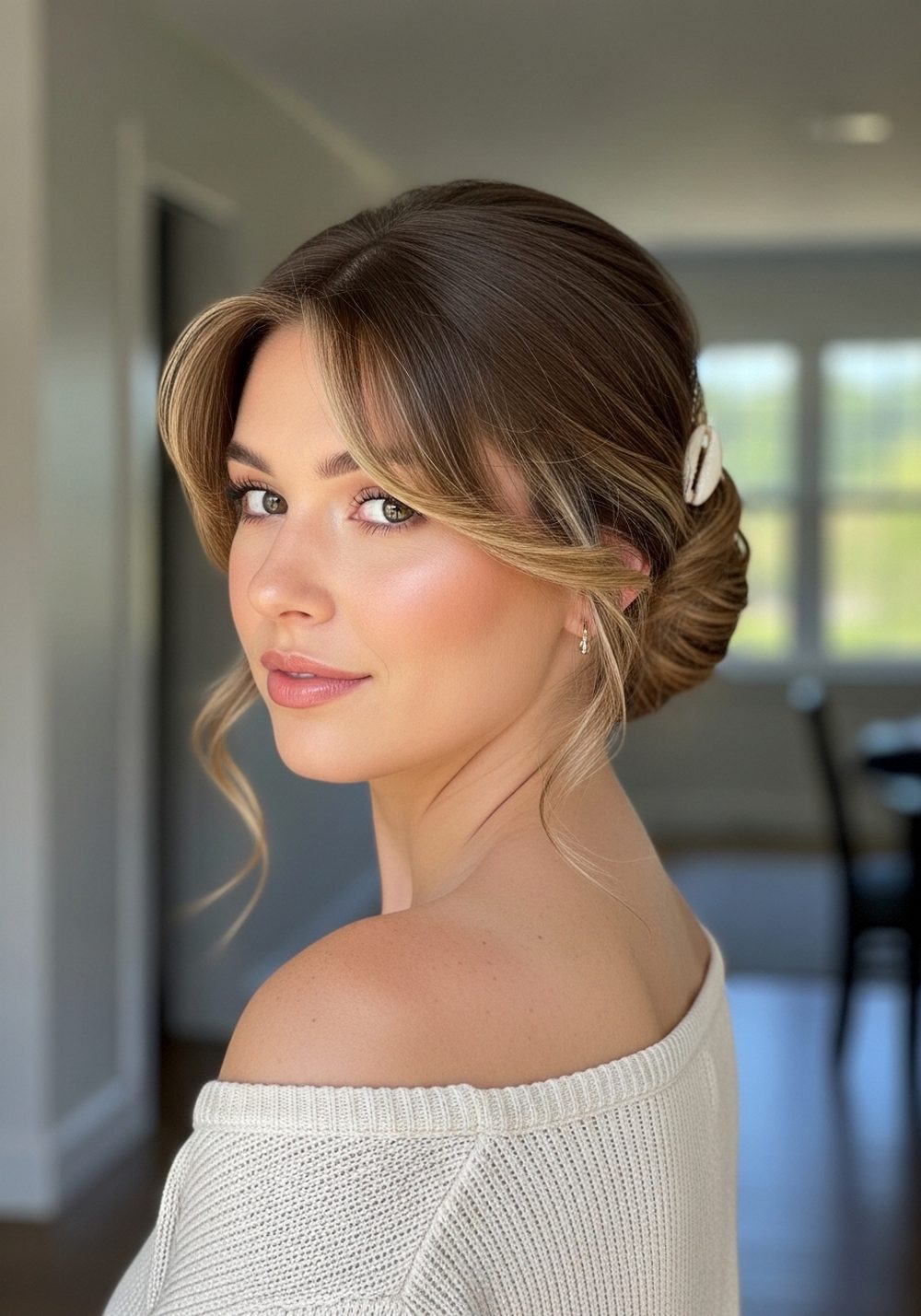 Loose Side-Part Shell Clip Bun Hairstyle
