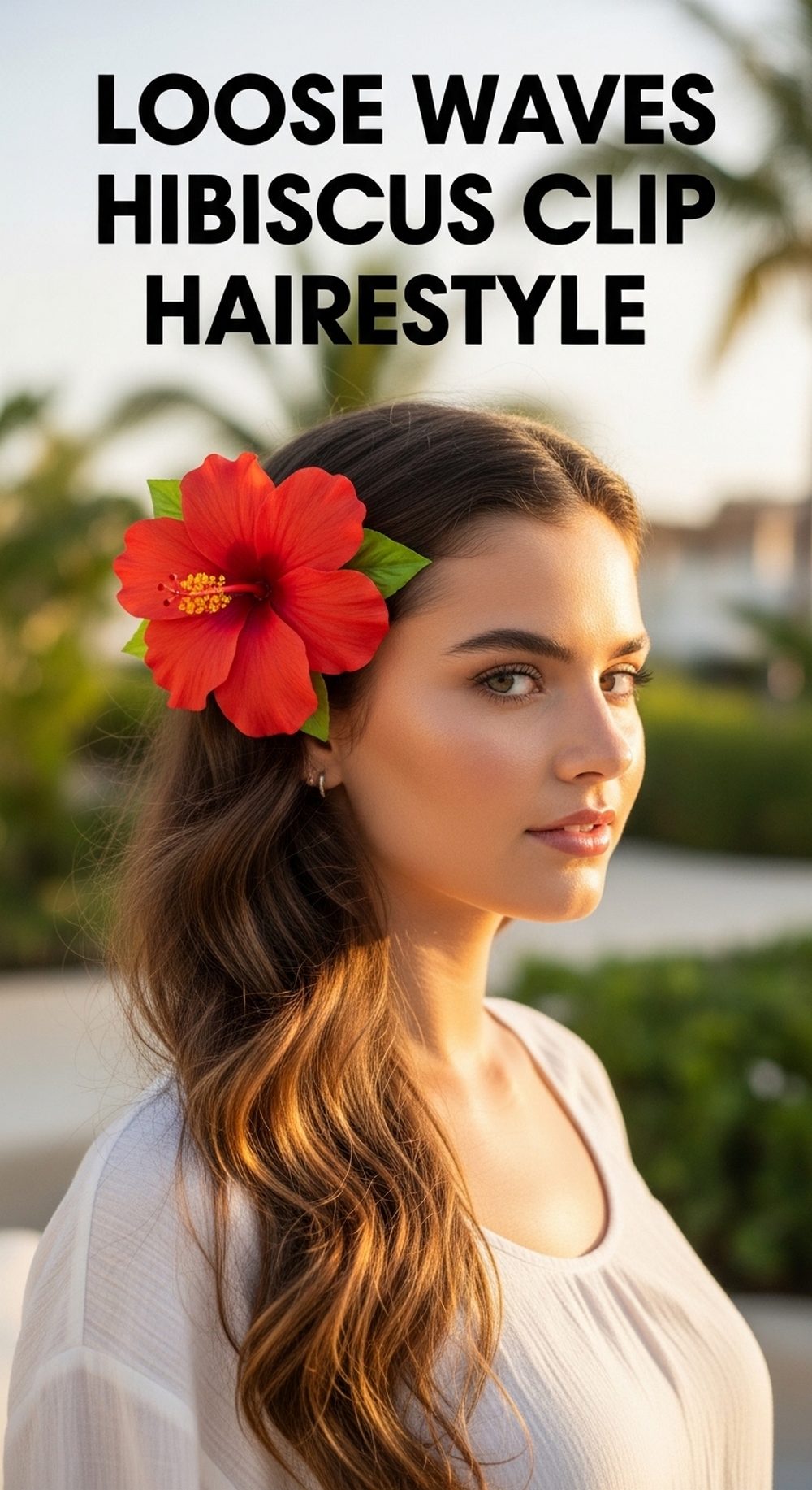 Loose Waves Hibiscus Clip Hairstyle