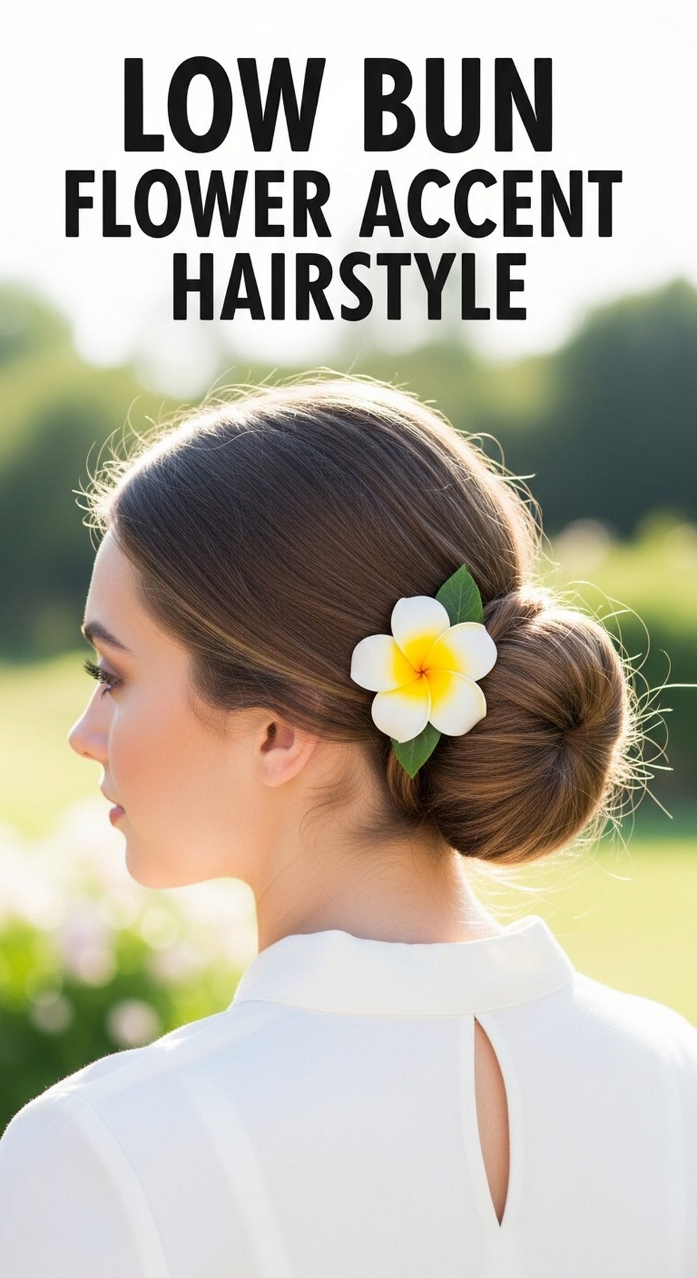 Low Bun Flower Accent Hairstyle