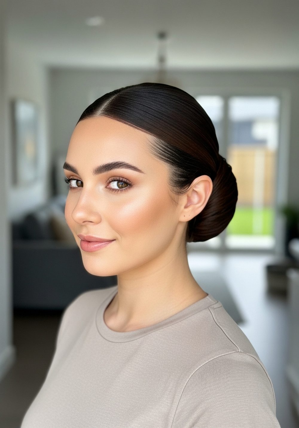 Low Bun Shine Espresso Brunette Hairstyle