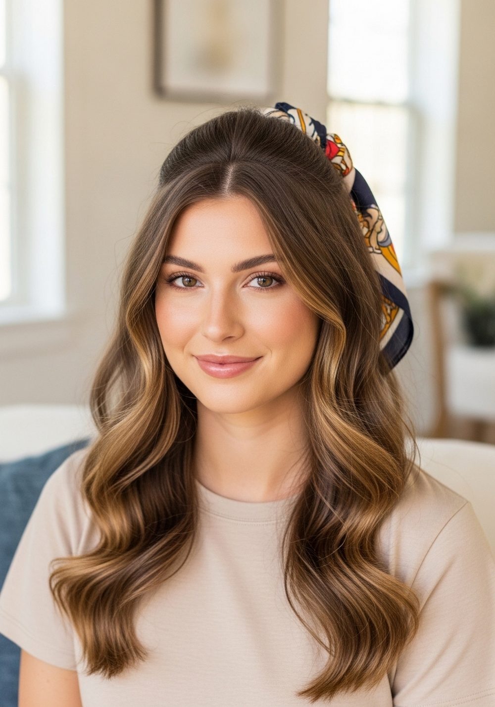 Low Crown Scarf Knot Waves Hairstyle