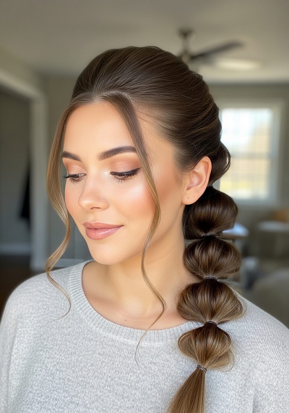 Low Soft Bubble Ponytail Hairstyle