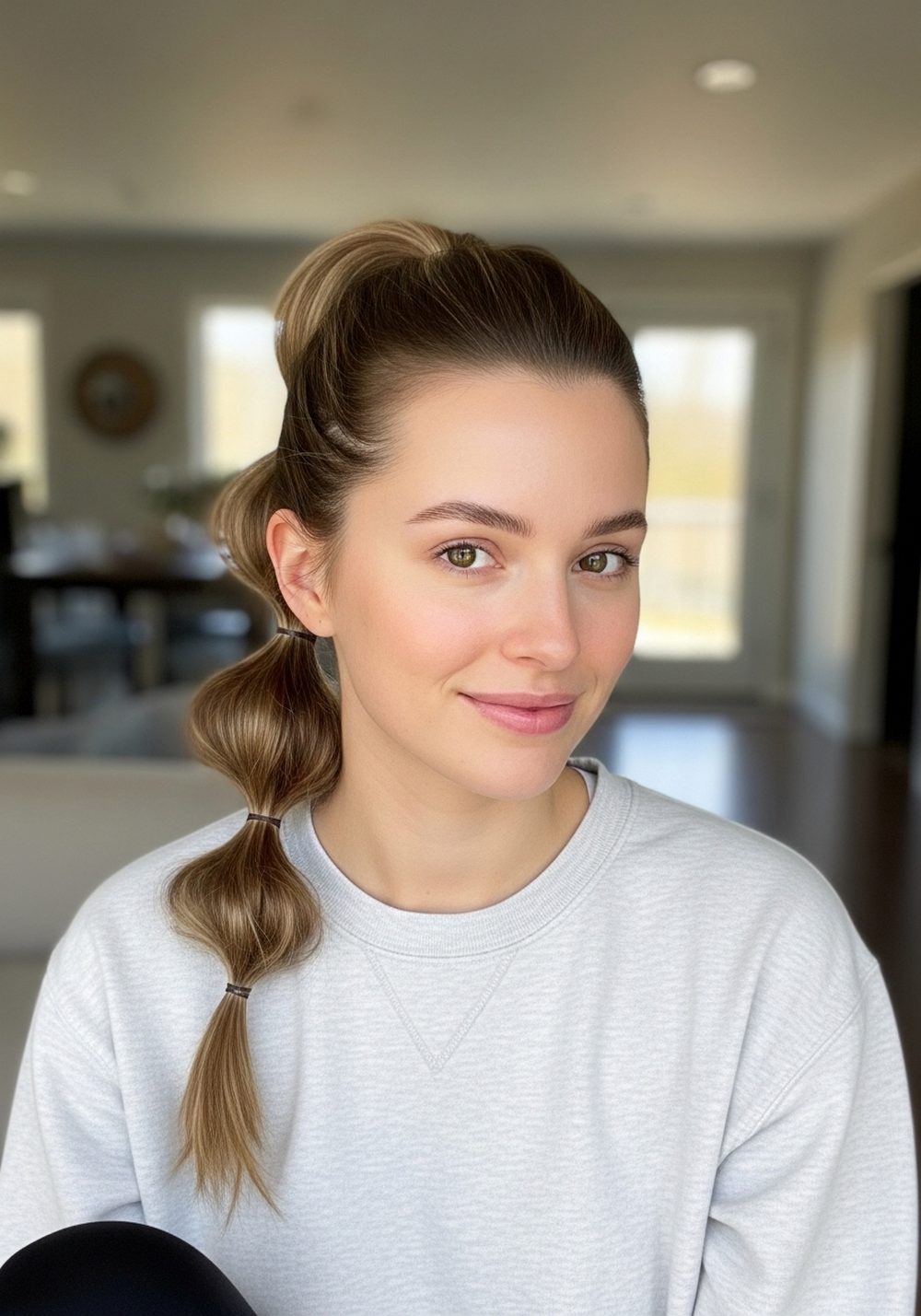 Mid-Height Relaxed Bubble Ponytail Hairstyle