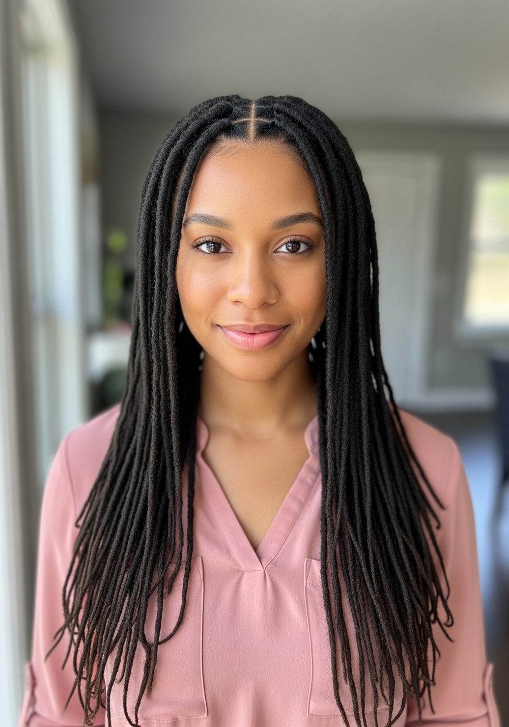 Middle-Part Flowing Bridal Locs Hairstyle