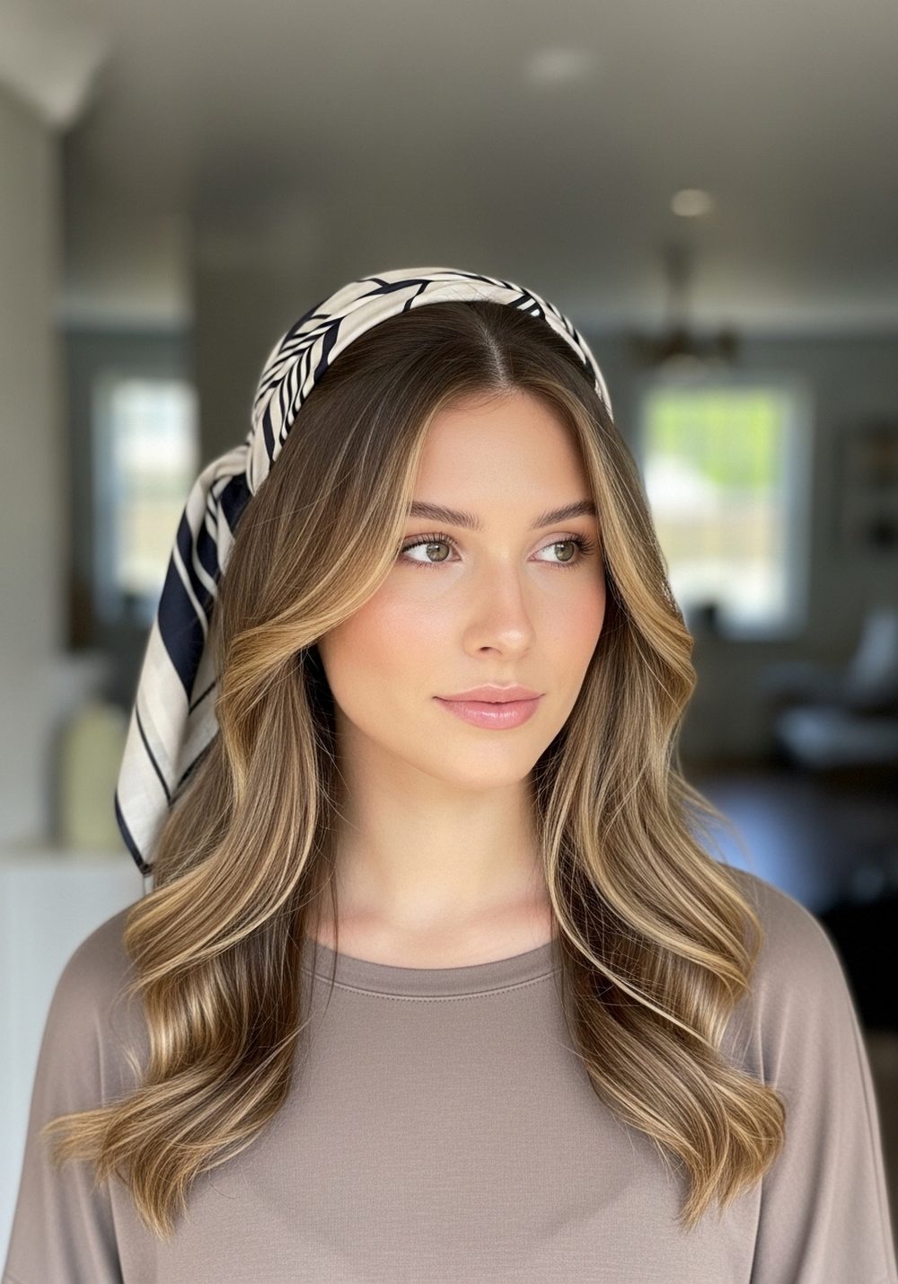 Minimal Neutral Scarf Waves Hairstyle