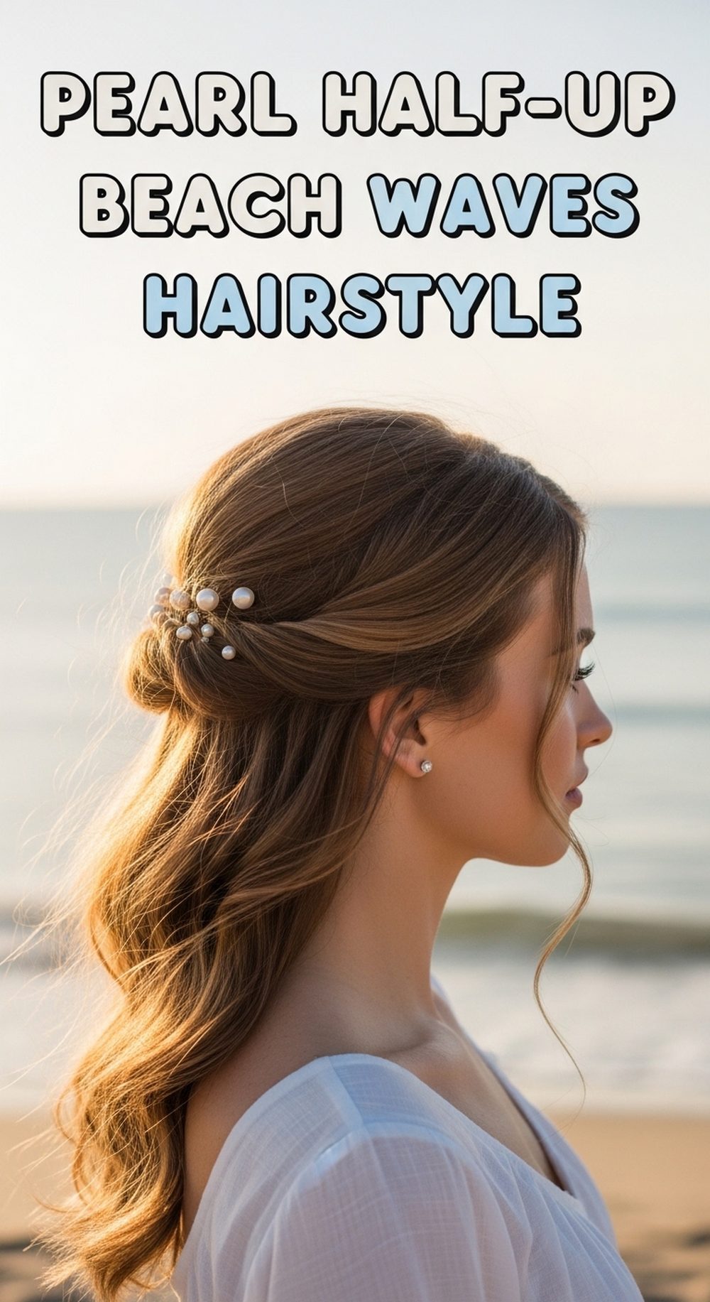 Pearl Half-Up Beach Waves Hairstyle