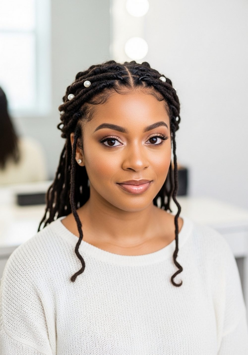 Pearl Pinned Bridal Locs Hairstyle
