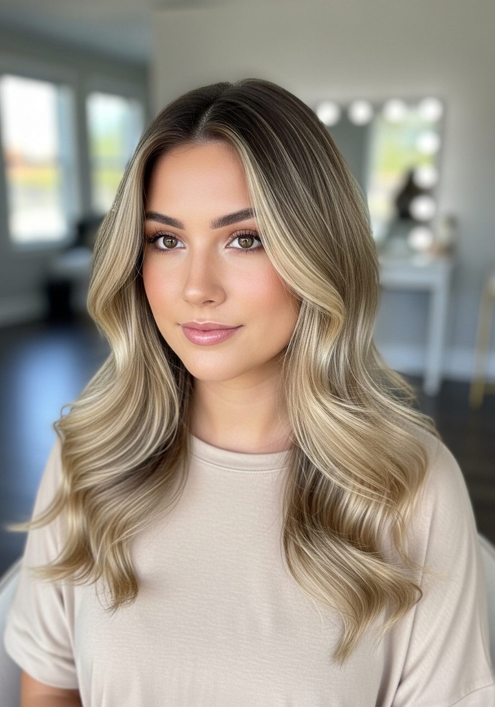 Rooted Butter Blonde Waves Hairstyle