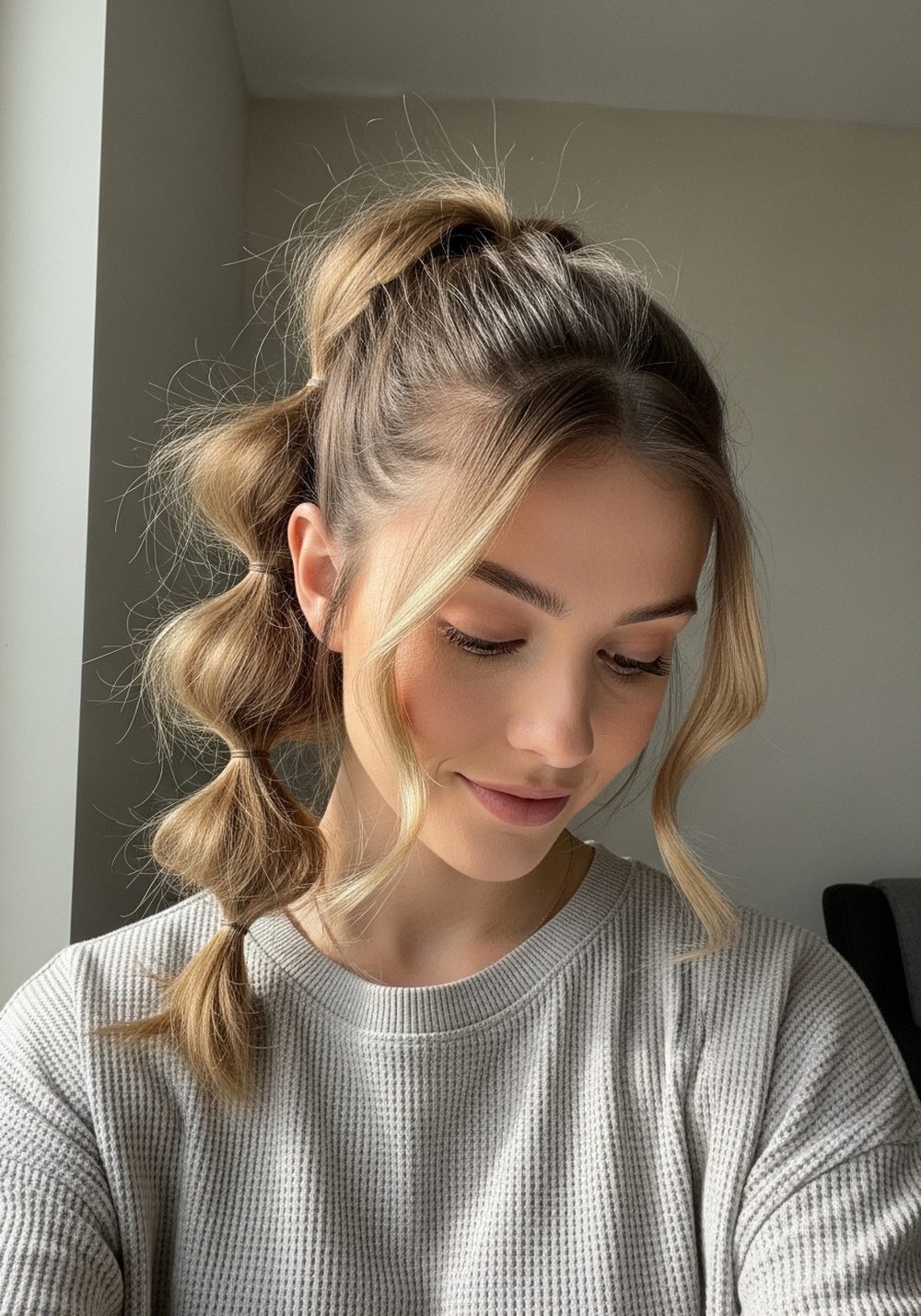 Scarf-Free Textured Bubble Ponytail Hairstyle