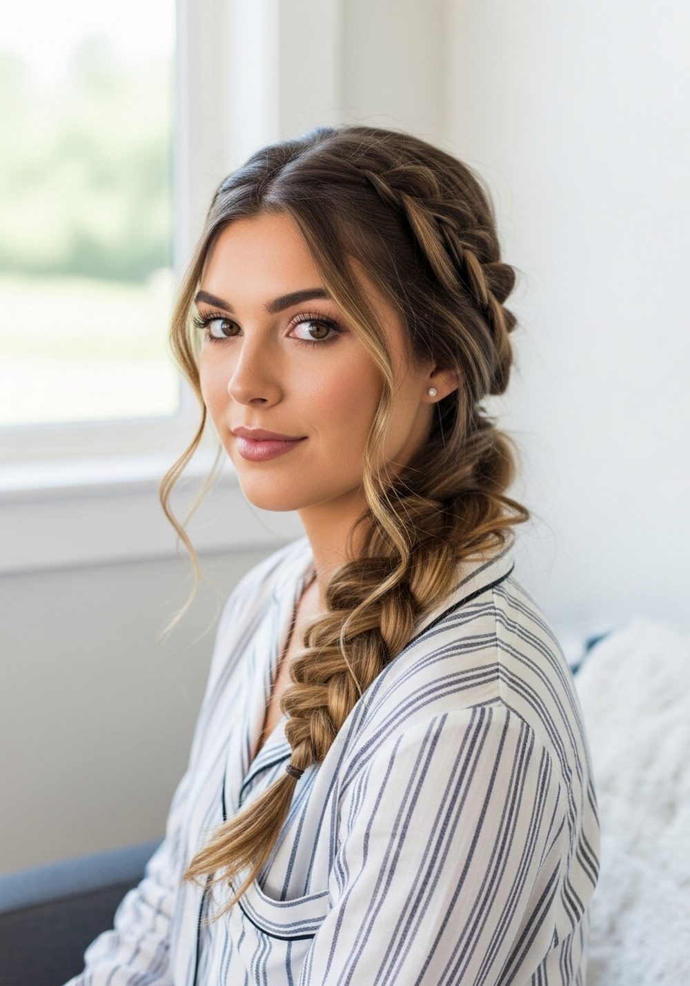 Side Braid Low Ponytail Hairstyle
