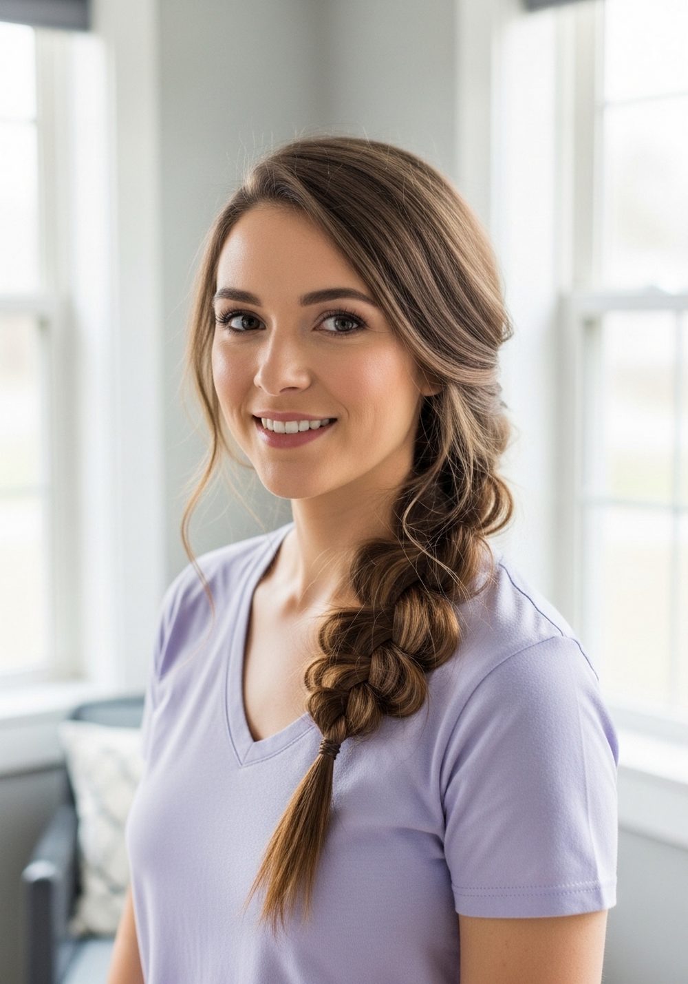 Side Braid with Loose Ends Hairstyle