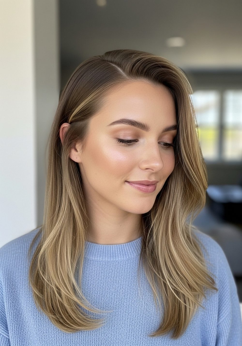 Side Part Glossy Beach Texture Hairstyle