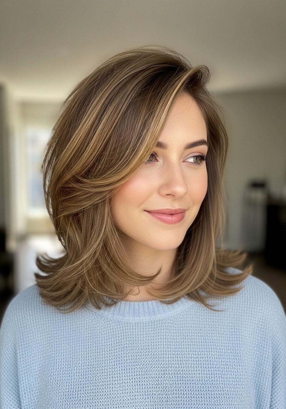 Side-Swept Textured Collarbone Lob Hairstyle