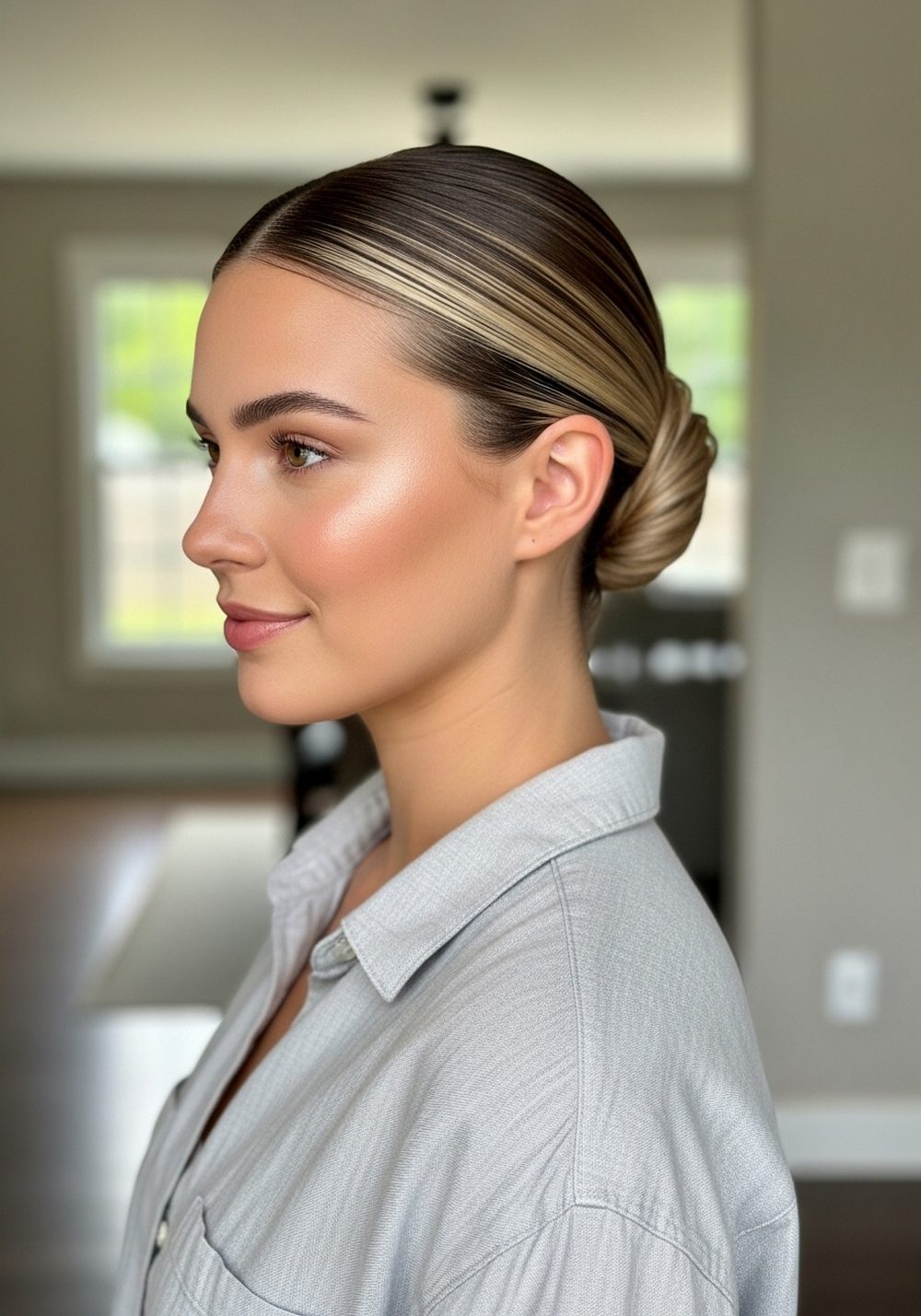 Sleek Low Bun Beach Glam Hairstyle