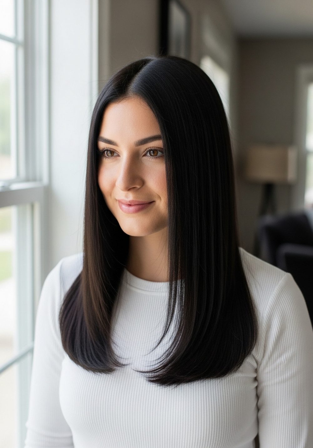 Sleek Velvet Black Straight Cut Hairstyle