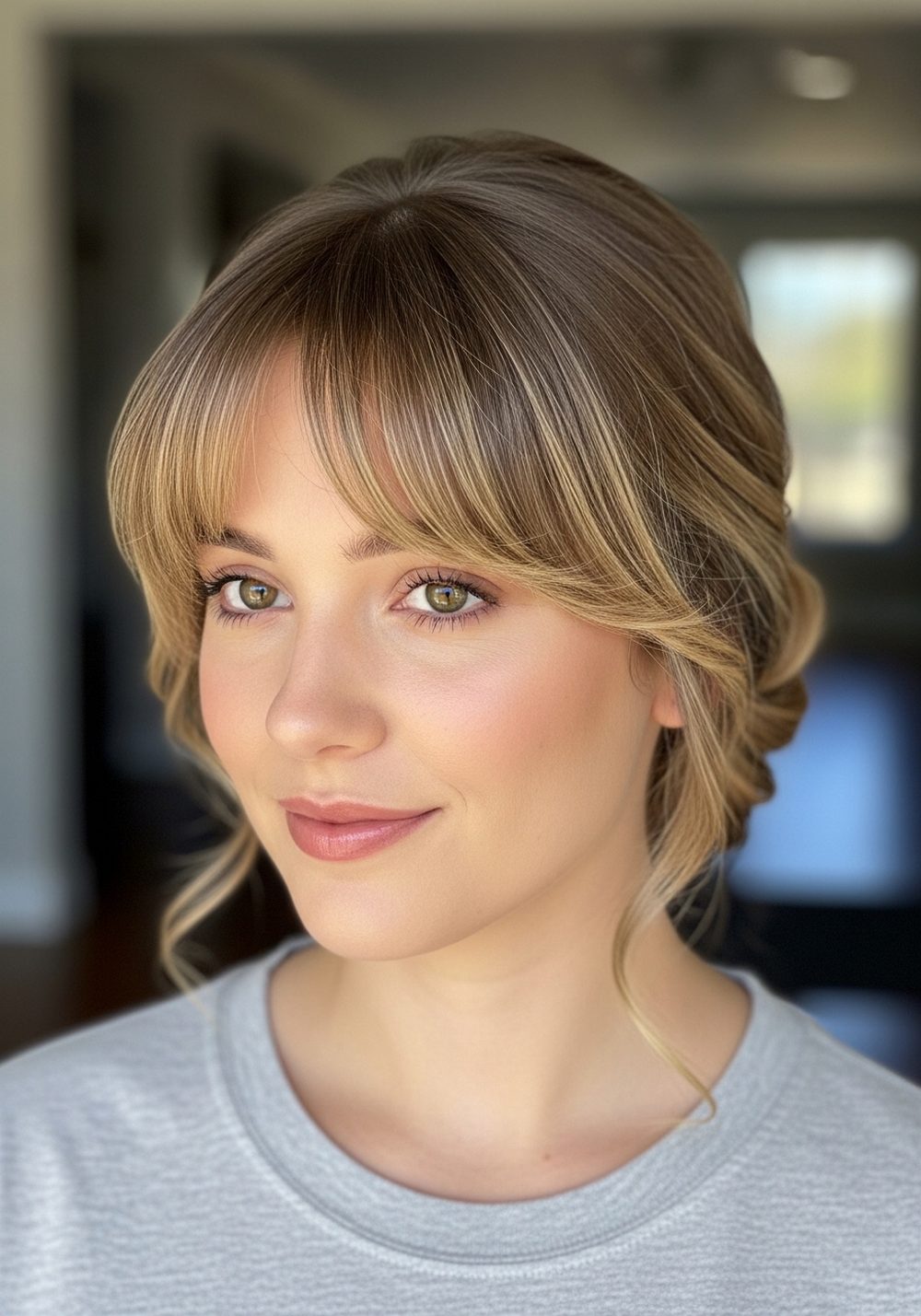 Soft Bangs French Twist Hairstyle
