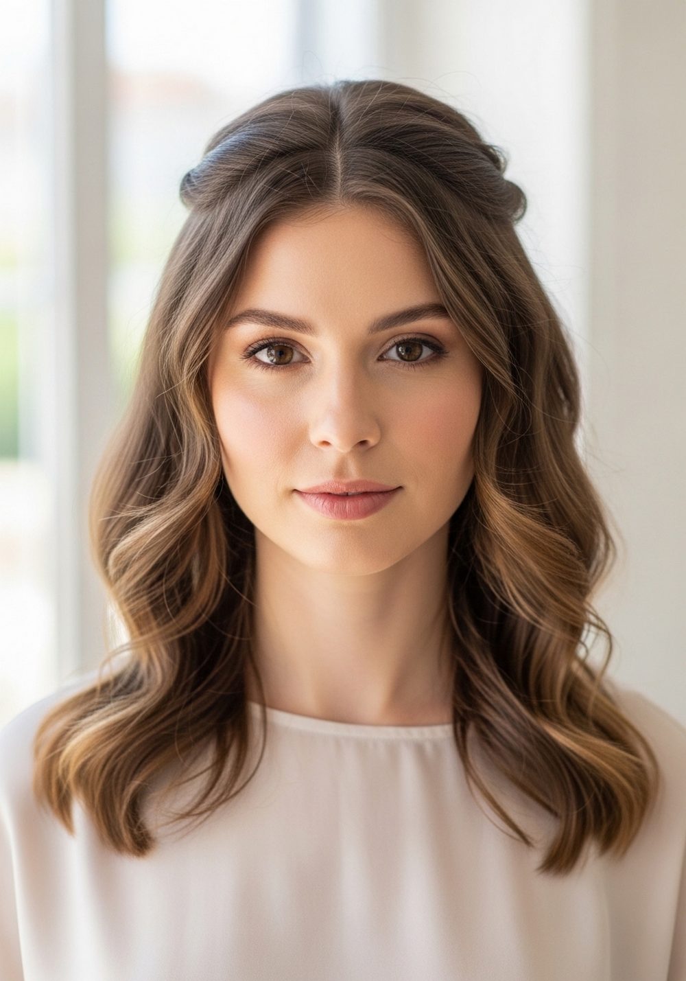 Soft Bridal Twist-Back Crown Waves Hairstyle
