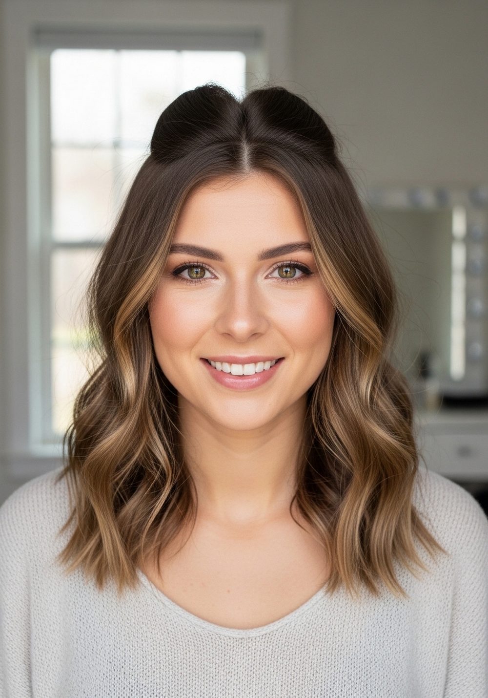 Soft Center-Part Twist-Back Crown Waves Hairstyle