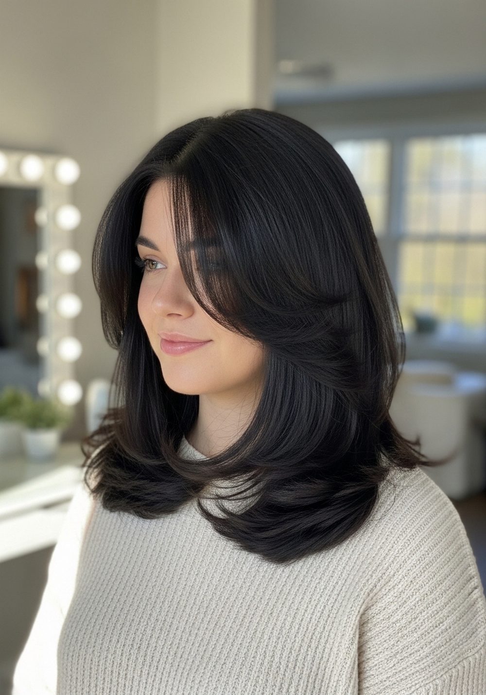 Soft Gloss Velvet Black Layers Hairstyle