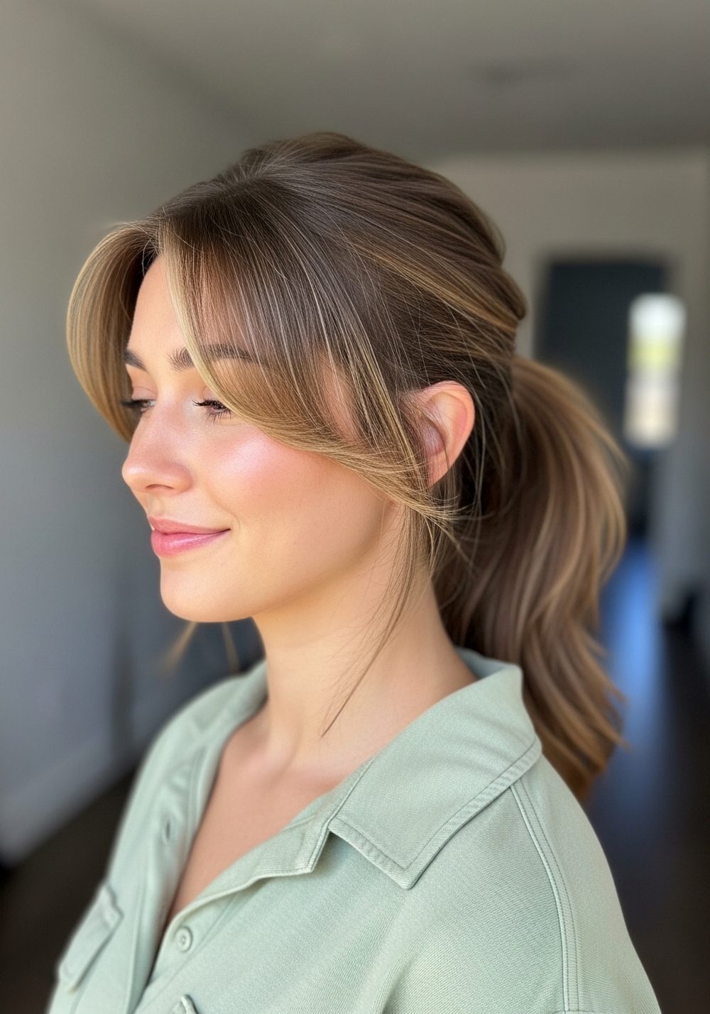 Soft Ponytail With Face Layers Lax Hairstyle