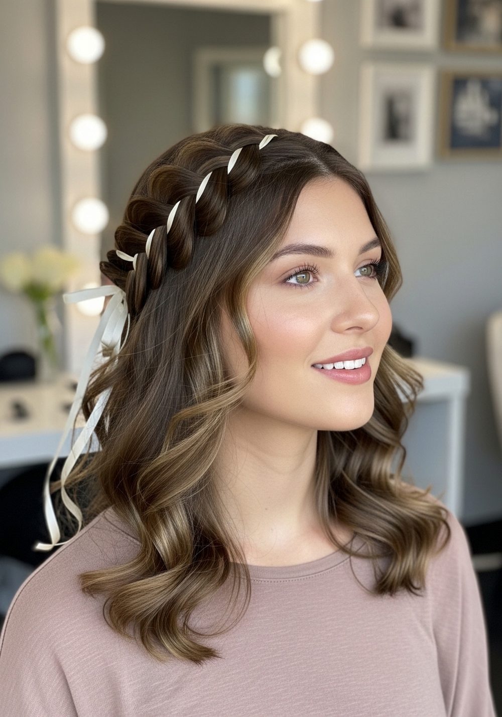 Soft Ribbon Waterfall Braid Hairstyle