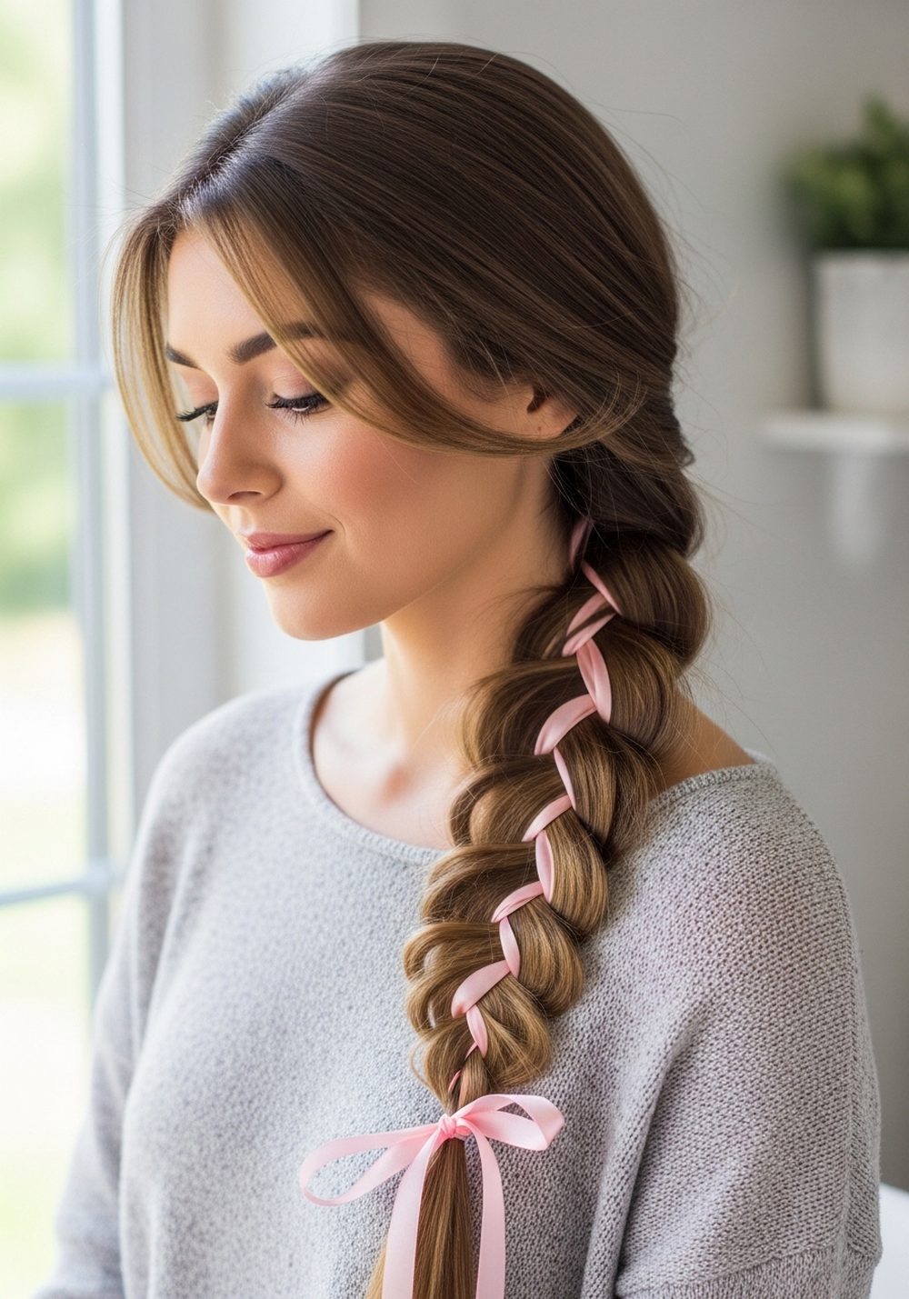 Soft Side Ribbon Braid Hairstyle