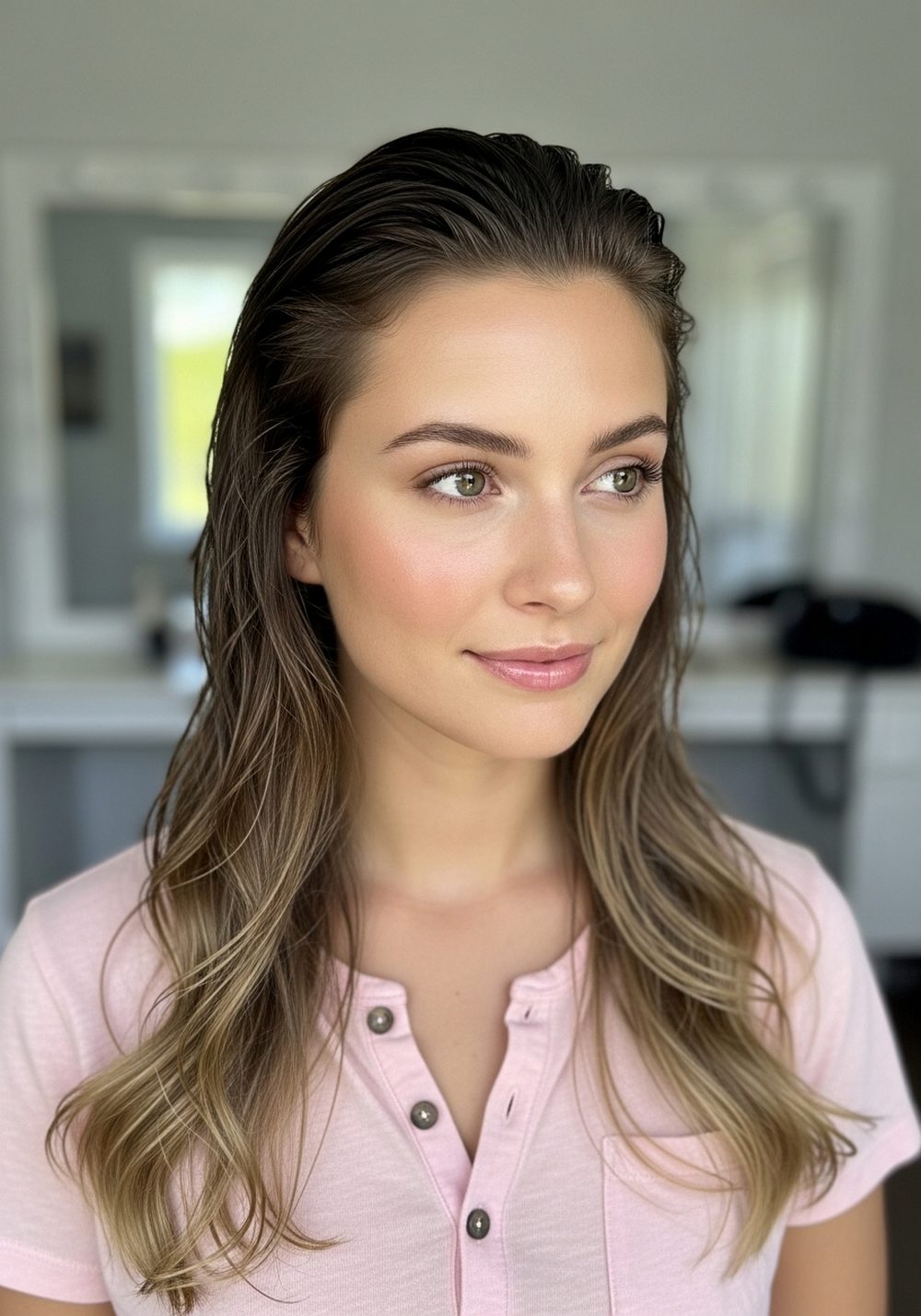 Soft Wet Look Half-Up Hairstyle