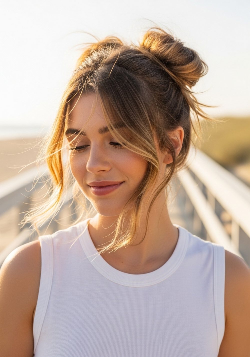 Sun-Kissed Loose Double Buns Hairstyle