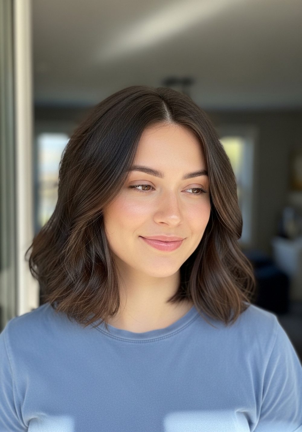 Textured Lob Espresso Brunette Hairstyle