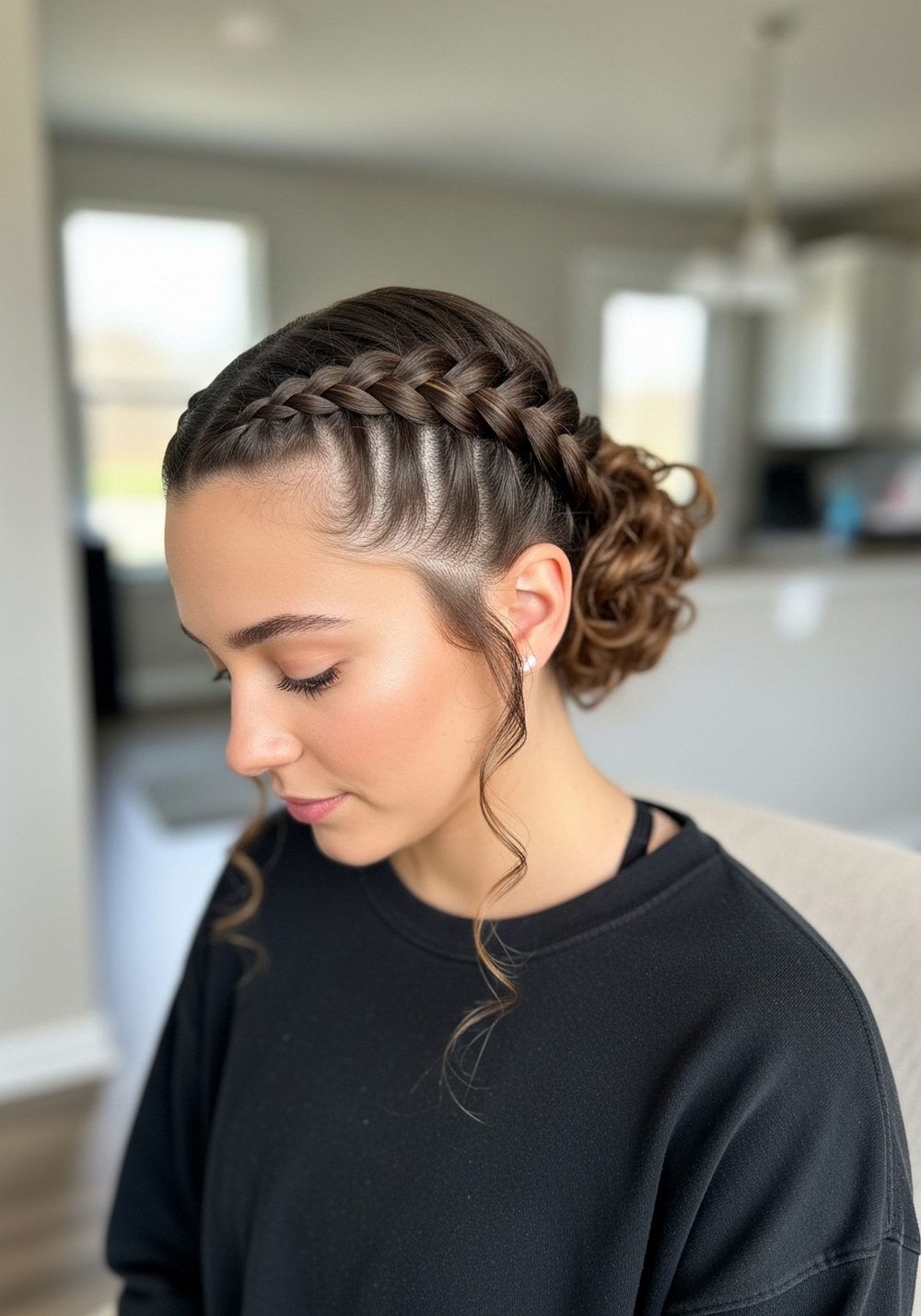 Tight Side Braid Bun Hairstyle