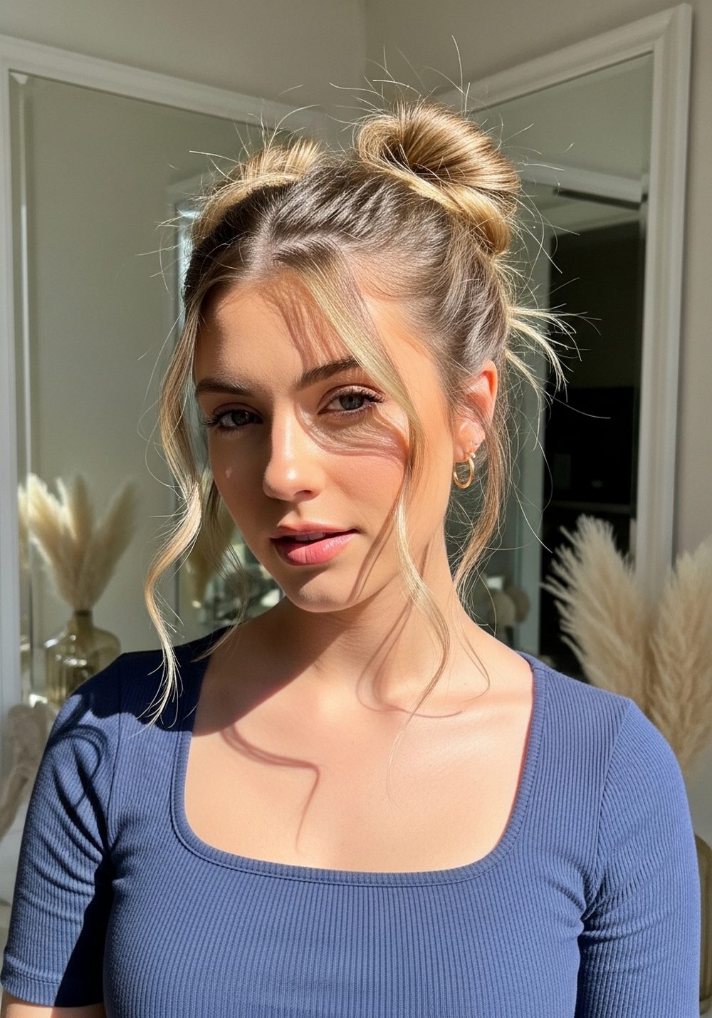 Twisted Crown Double Buns Hairstyle