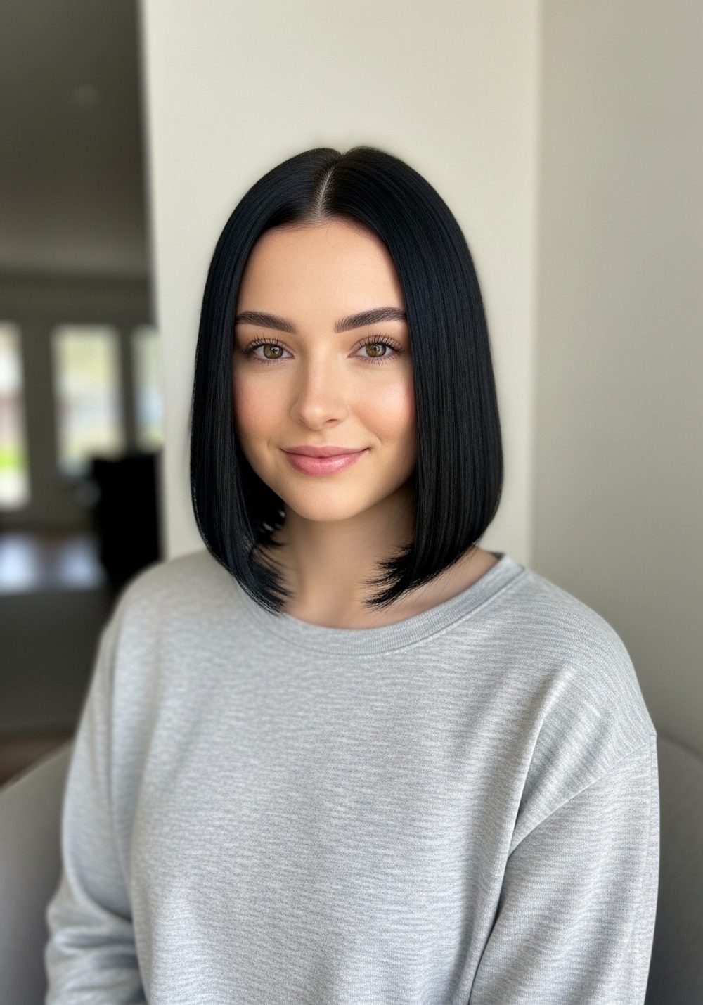 Velvet Black Blunt Lob Hairstyle