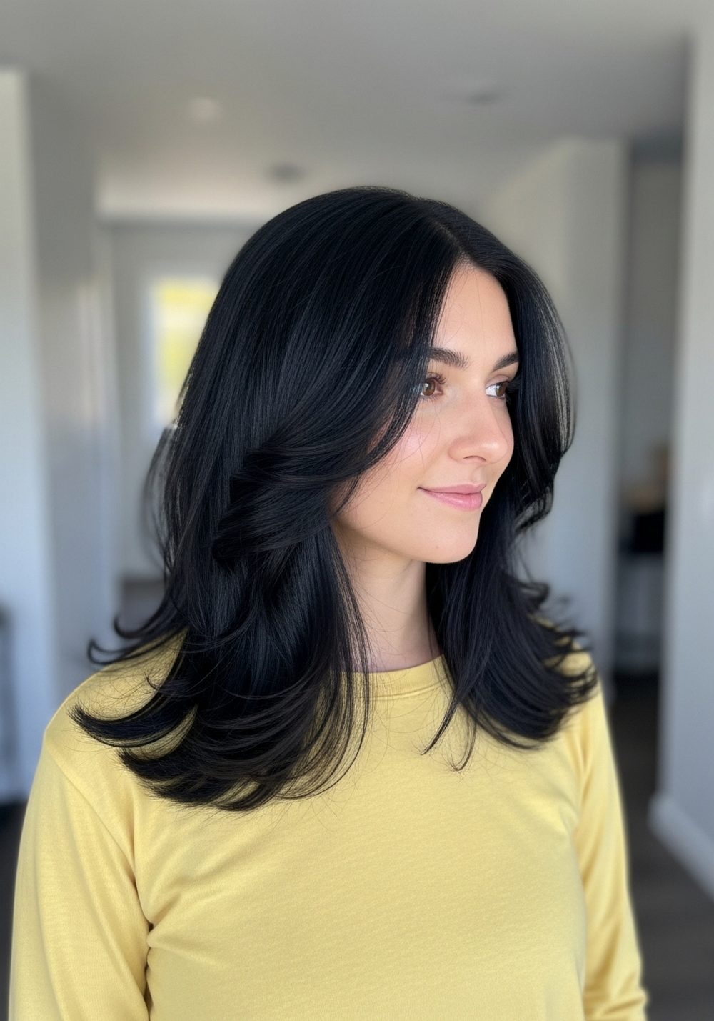 Velvet Black Feathered Ends Hairstyle